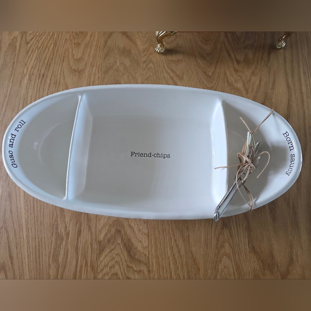 Mud Pie White Ceramic Double Chip And Dip Platter